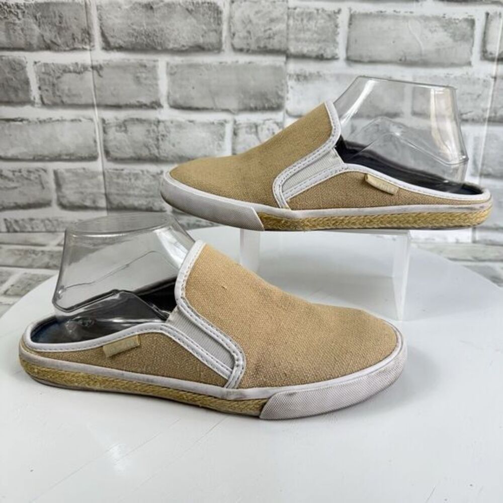Tommy Hilfiger Frank Beige Canvas Slip-On Comfort Mules Sneakers Women's Size 8